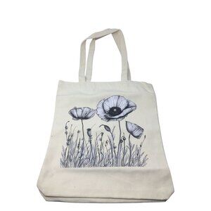 Bagademy Beige Cloth Canvas Tote Bag for Women with Flowers on it (New)